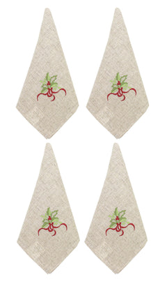 Fennco Styles Embroidered Holly Christmas Tree Double-Layer Holiday Tablecloth