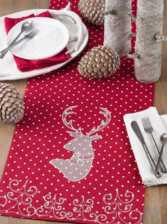 Fennco Styles Holiday Reindeer Polka Dot Design Red Table Runner, 16"x70" Rectangular