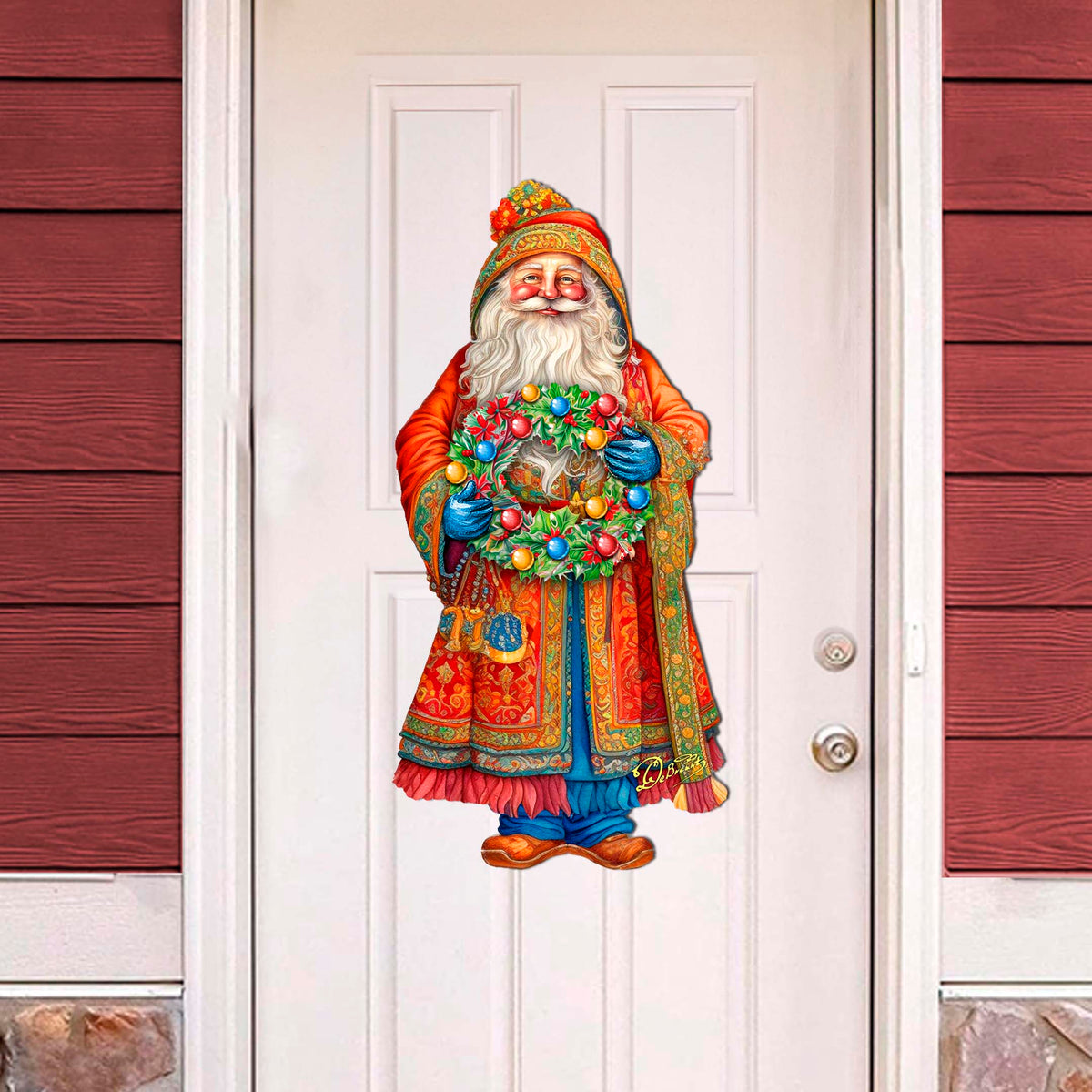Santa's Wreath of Joy Holiday Door Decor by G. Debrekht - Christmas Santa Snowman Decor