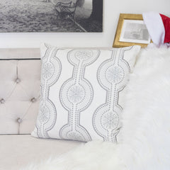 White Holiday Embroidered Velvet Throw Pillow Set 20x20 with Inserts - White