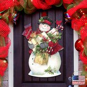 Dark Night Presents Santa Door Decor by Susan Winget - Christmas Santa and Snowman Decor