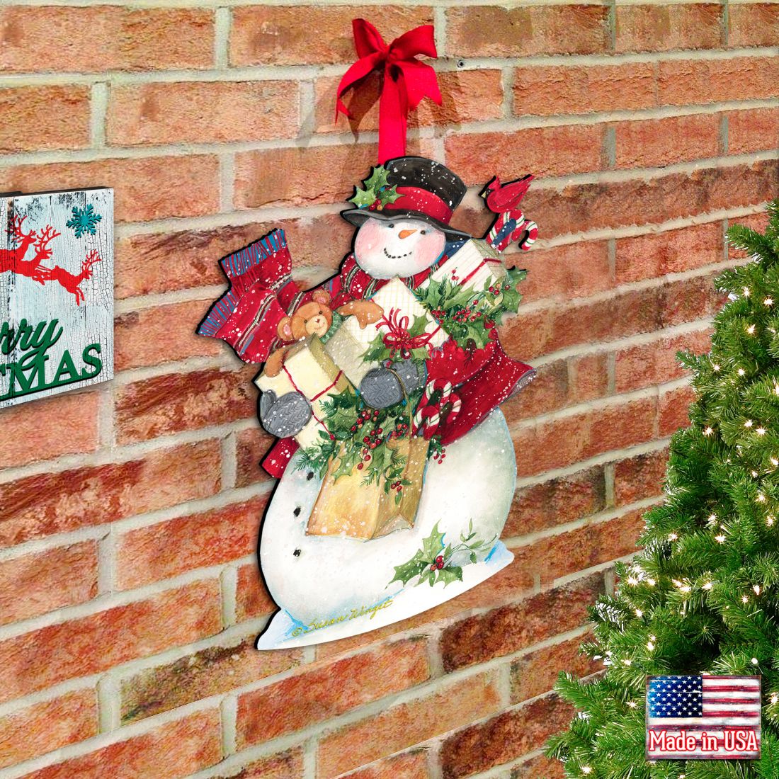 Dark Night Presents Santa Door Decor by Susan Winget - Christmas Santa and Snowman Decor