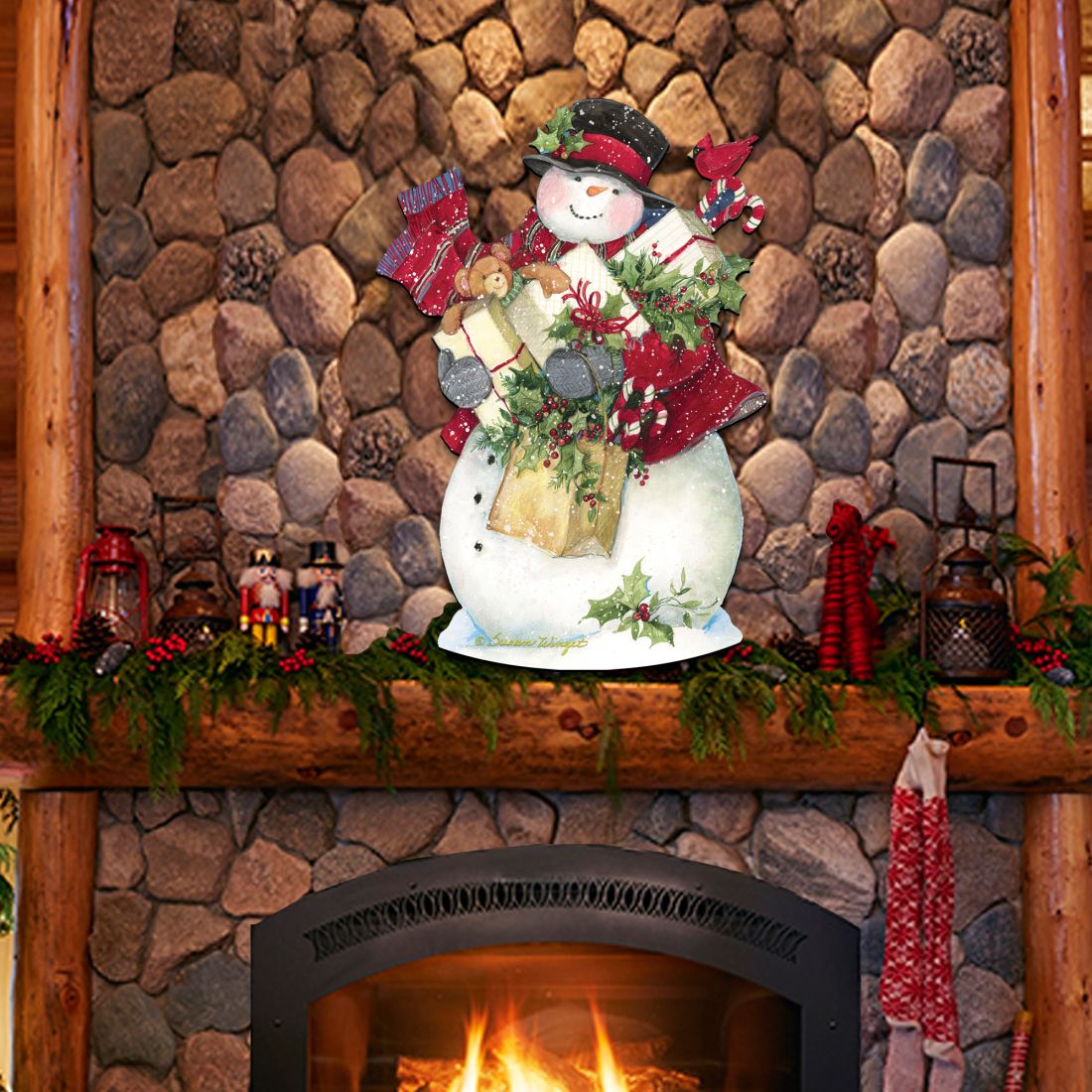 Dark Night Presents Santa Door Decor by Susan Winget - Christmas Santa and Snowman Decor