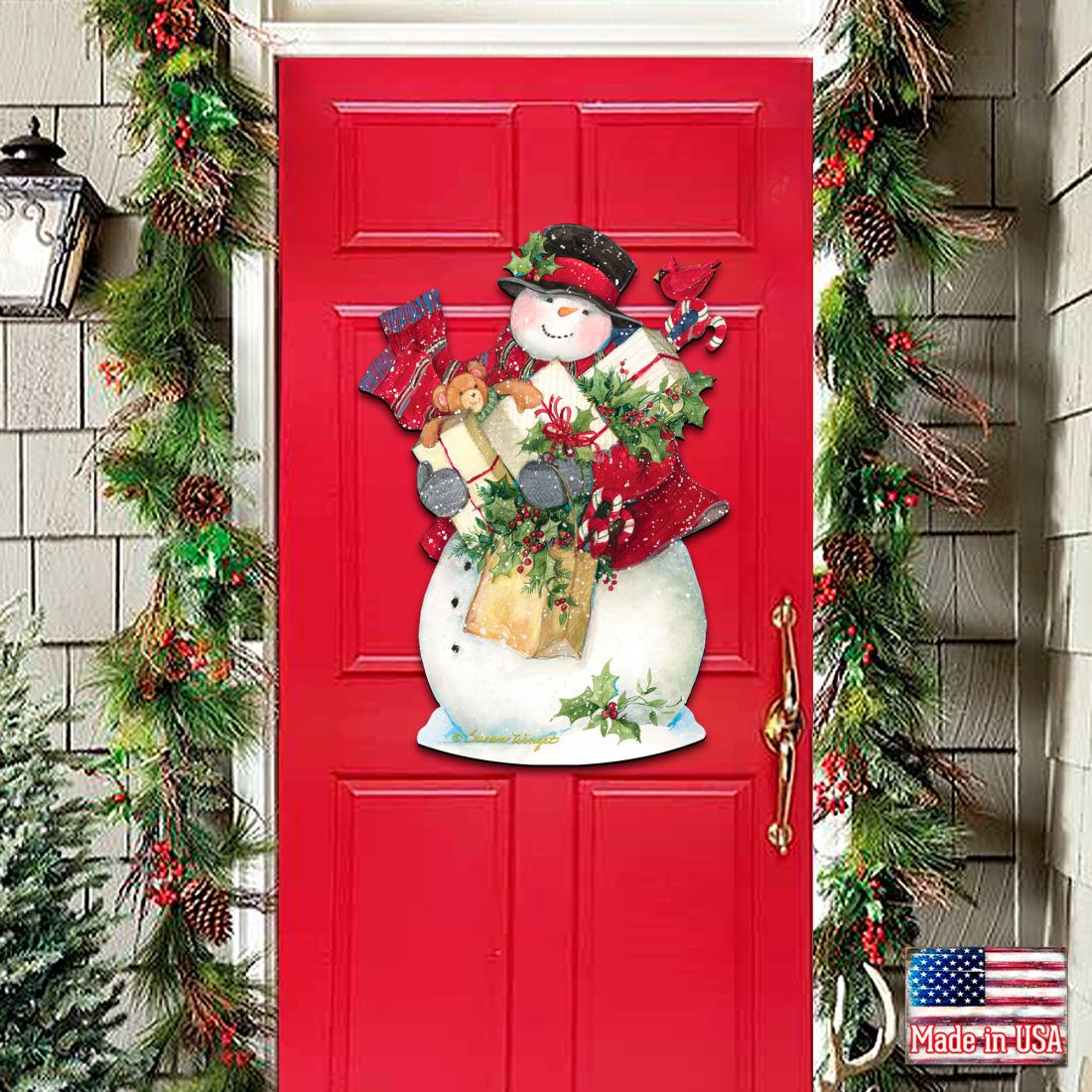 Dark Night Presents Santa Door Decor by Susan Winget - Christmas Santa and Snowman Decor
