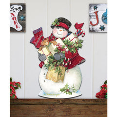 Dark Night Presents Santa Door Decor by Susan Winget - Christmas Santa and Snowman Decor