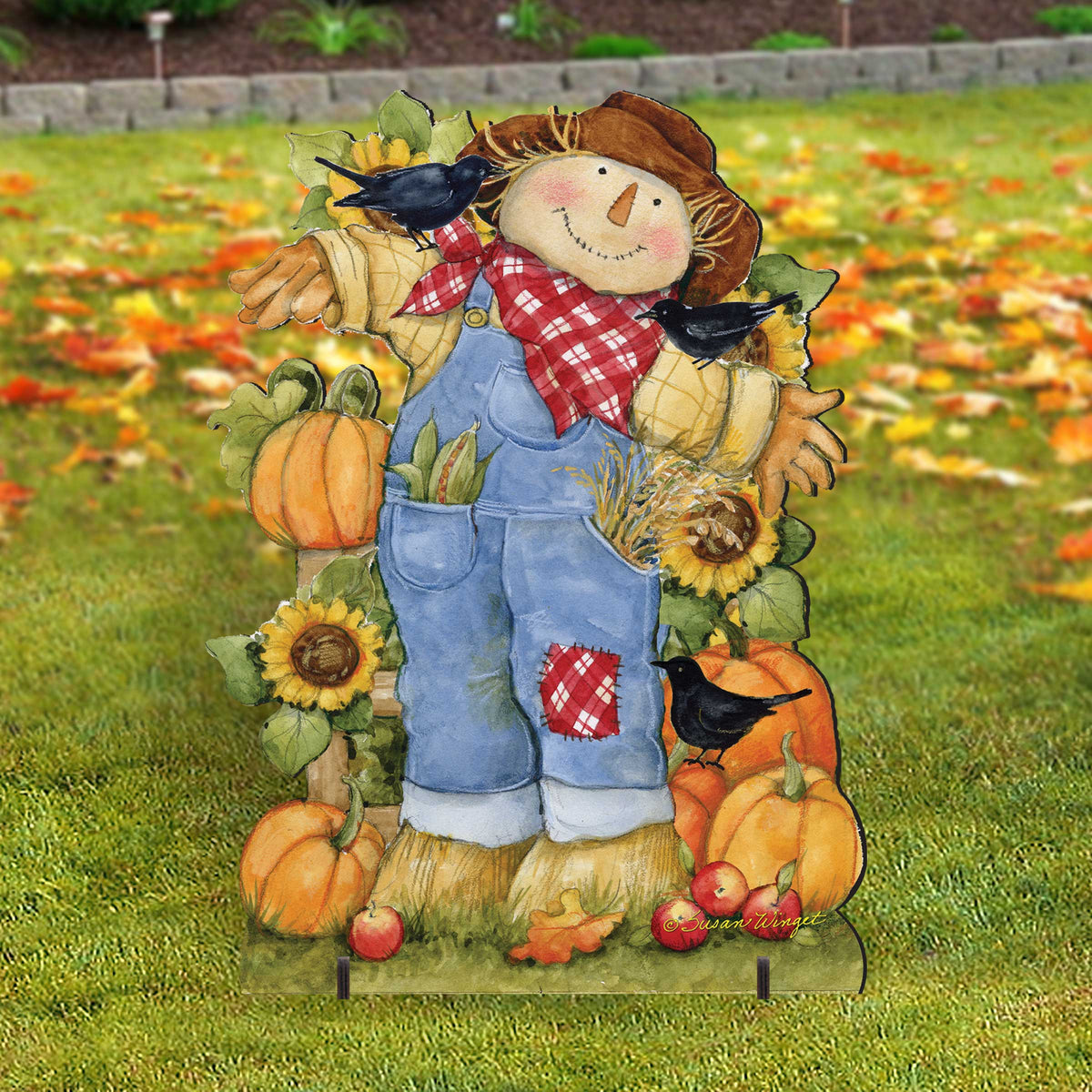 Front Yard Fall Decoration - Harvest Scarecrow - Freestanding - Handmade Gift - Garden Autumn Adornment by Susan Winget