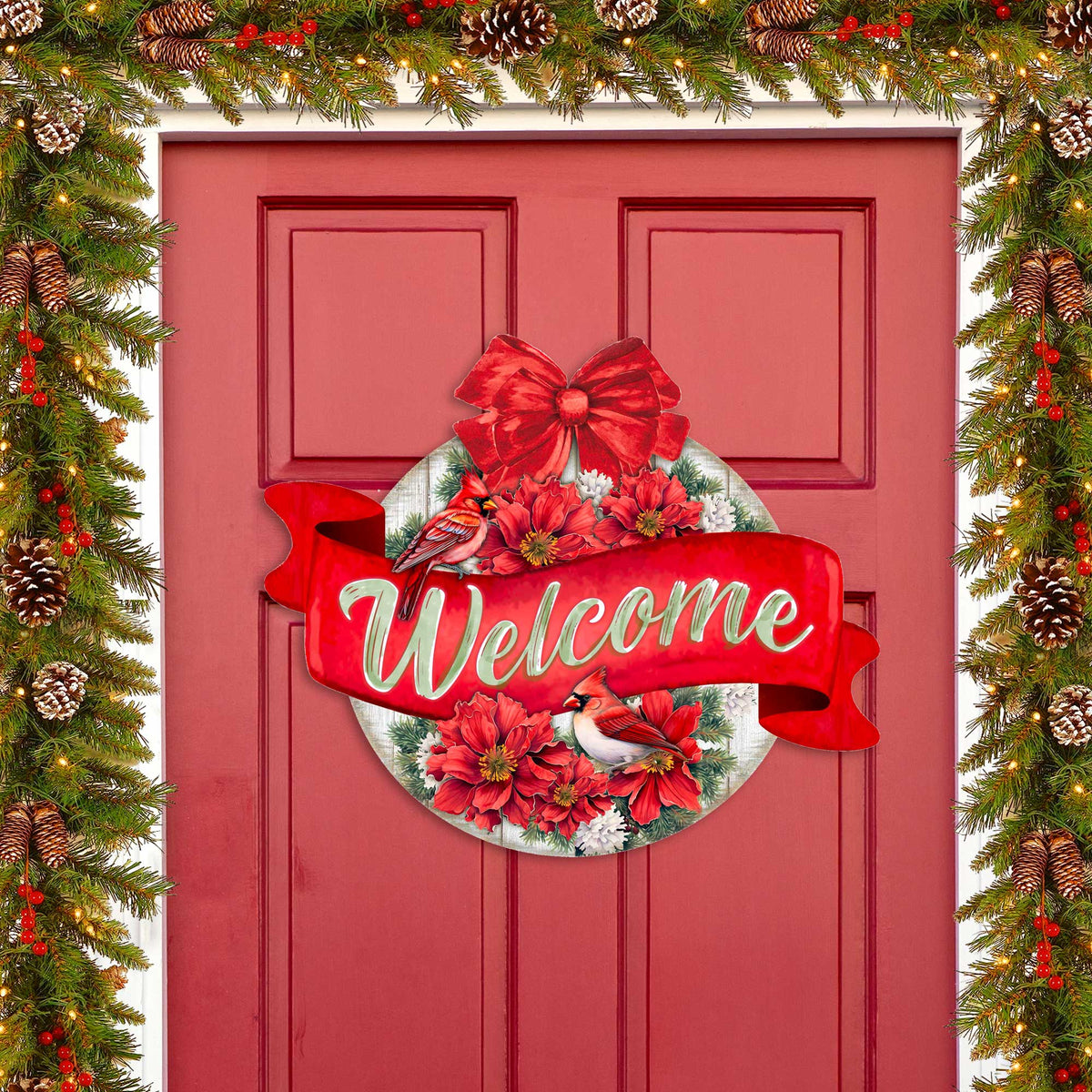 Christmas Wreath Welcome Sign Front door welcome sign Main entrance banner Welcome sign - Wooden front porch decor