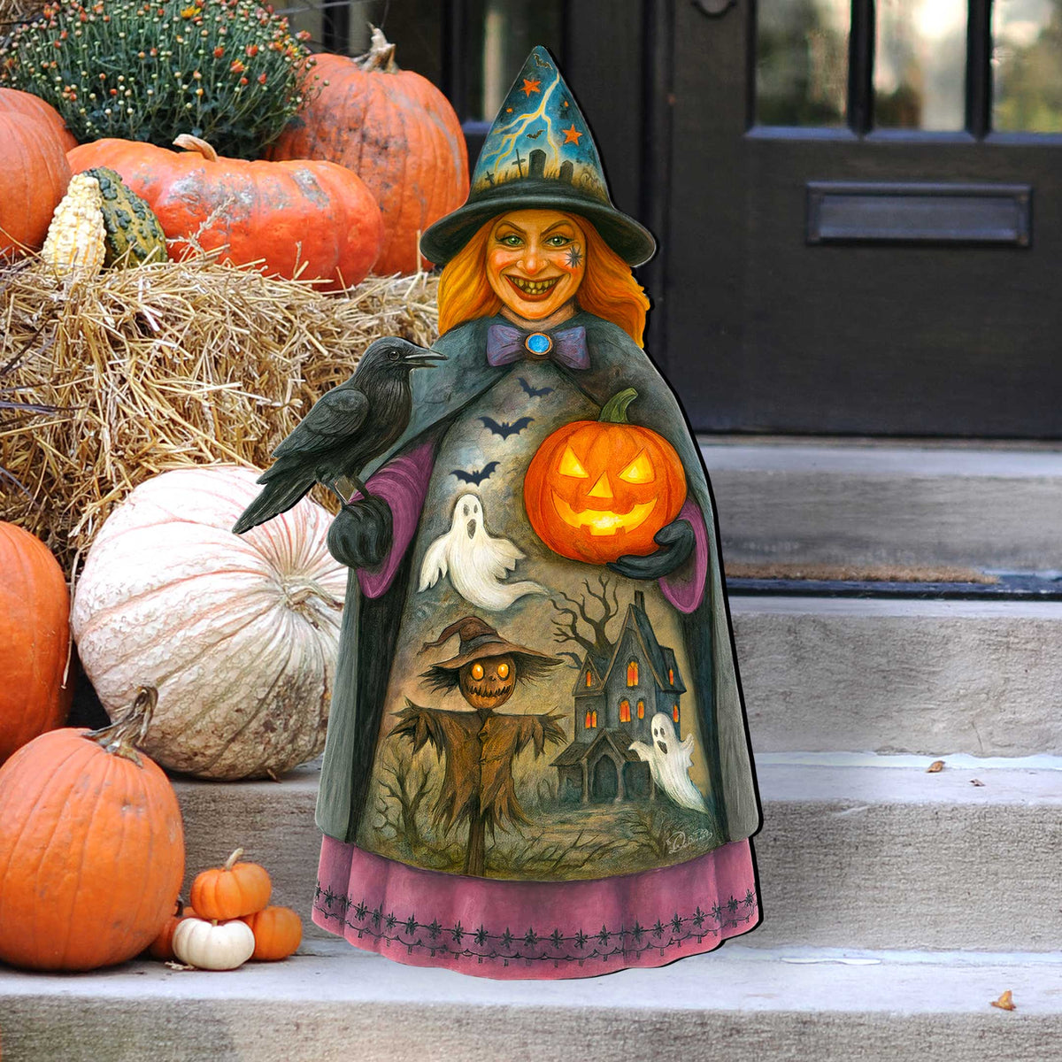 Halloween Witch Door Hanger – Handcrafted Wooden Door Decor by G. DeBrekht – 8652834H
