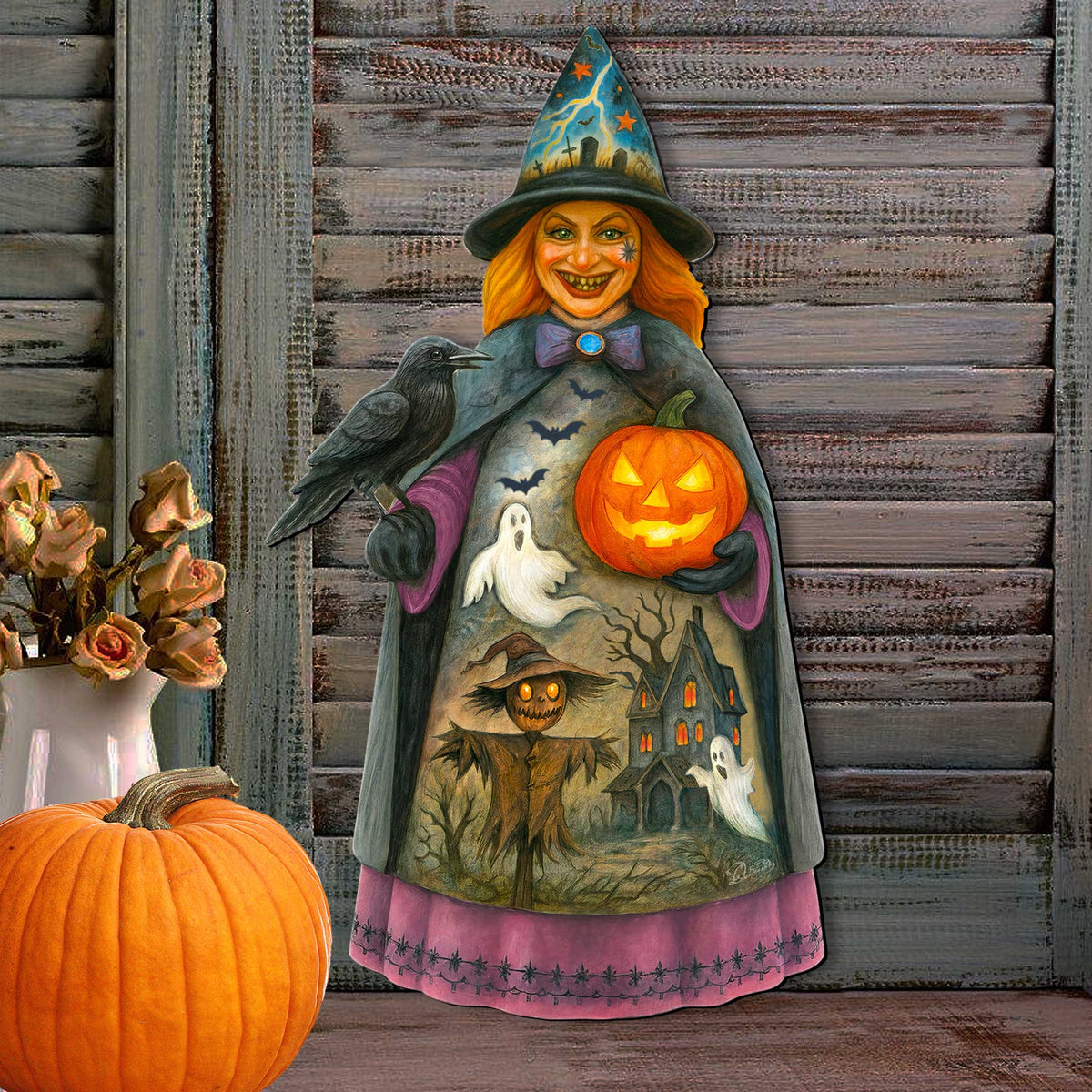Halloween Witch Door Hanger – Handcrafted Wooden Door Decor by G. DeBrekht – 8652834H