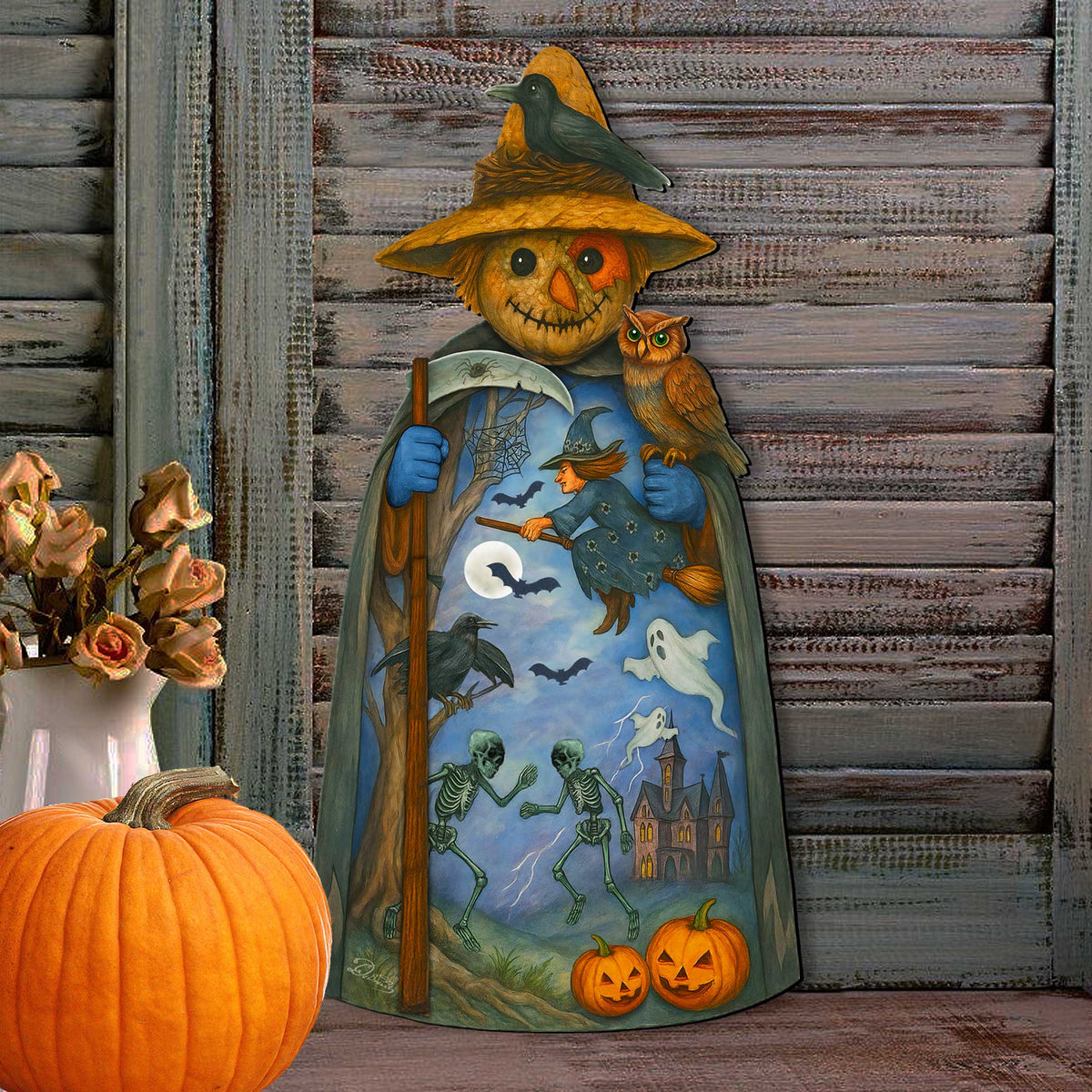 Halloween Scarecrow Door Hanger – Handcrafted Wooden Door Décor by G. DeBrekht – 8652835H