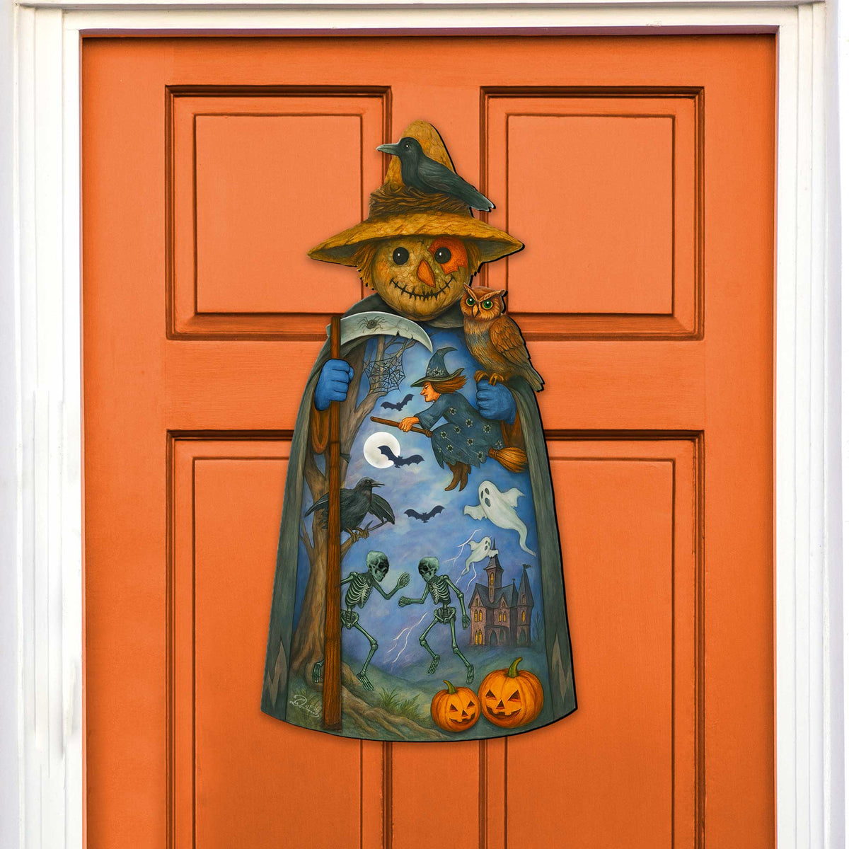 Halloween Scarecrow Door Hanger – Handcrafted Wooden Door Décor by G. DeBrekht – 8652835H