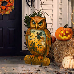 Halloween Owl Freestanding Outdoor Décor – Handcrafted Wooden Yard Display by G. DeBrekht – 8652836F