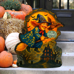 Halloween Flying Witch Door Hanger – Handcrafted Wooden Door Décor by G. DeBrekht – 8652837H
