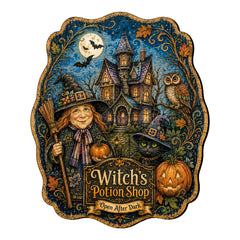 Witch’s Potion Shop Halloween Wooden Door Hanger – Handcrafted Wooden Fall Door Décor by G. Debrekht - 8652892