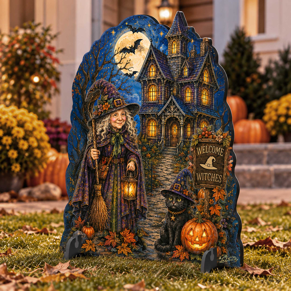 Welcome Witches Haunted House Wooden Halloween Freestanding Decoration by G. DeBrekht