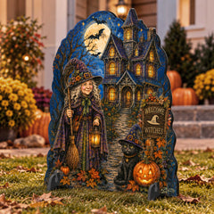 Welcome Witches Haunted House Wooden Halloween Freestanding Decoration by G. DeBrekht – 8652909F