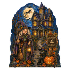 Welcome Witches Haunted House Wooden Halloween Freestanding Decoration by G. DeBrekht – 8652909F