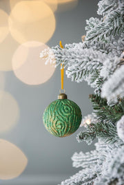 Glass Christmas Ball Ornaments with Decorative Finish - Green, Gold, Red