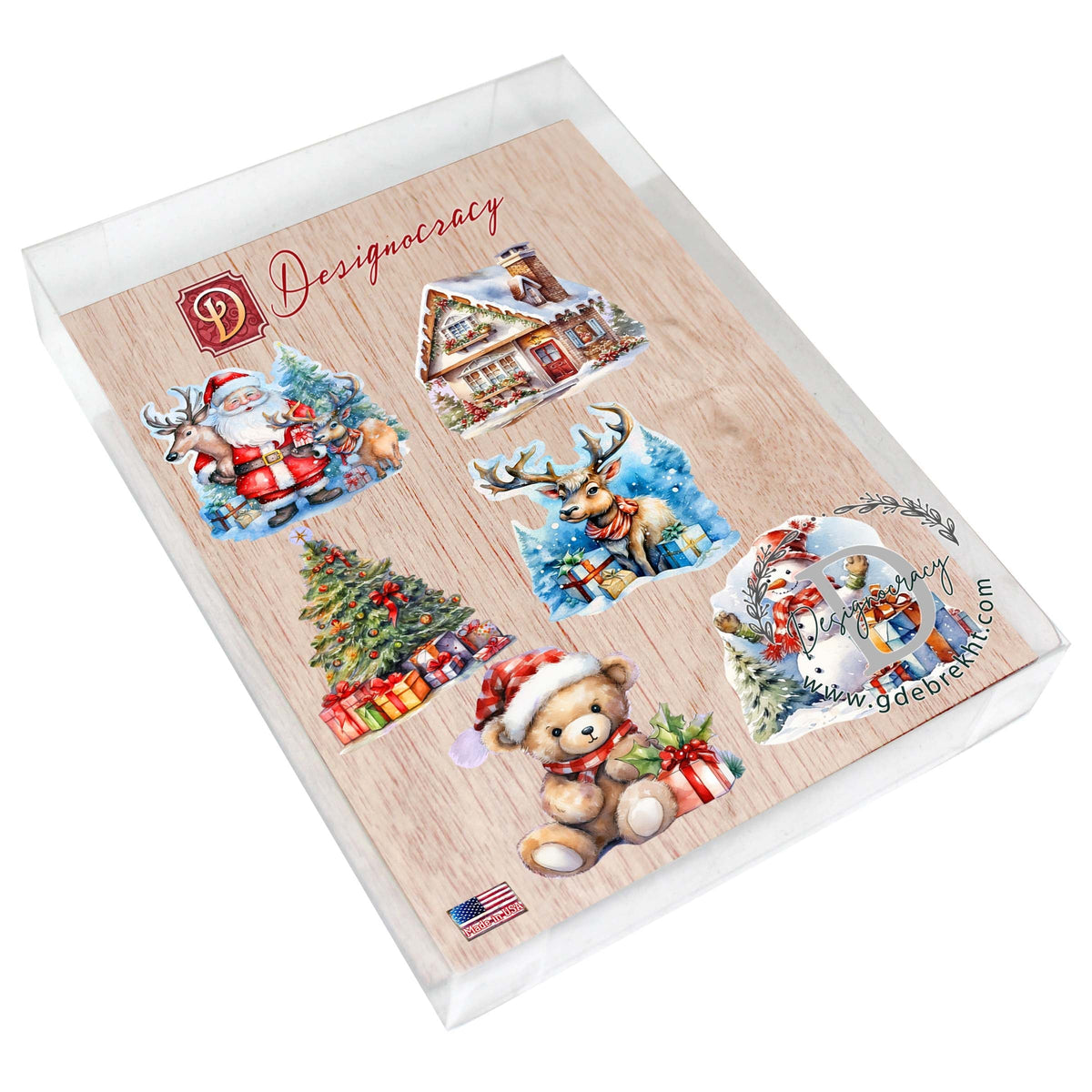 Christmas Is Here Decorative Eco Wood Magnets Set of 6 by G. Debrekht - Christmas Decor