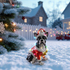 Christmas French Bulldog Statue with Santa Outfit - Holiday Dog Figurine