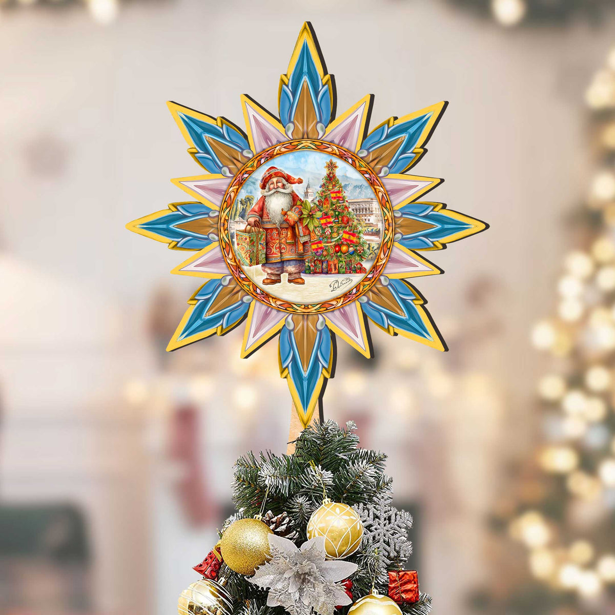 Spanish-inspired Santa Tree Topper Wooden Décor by G. Debrekht  - Santa Snowman Décor - 89524