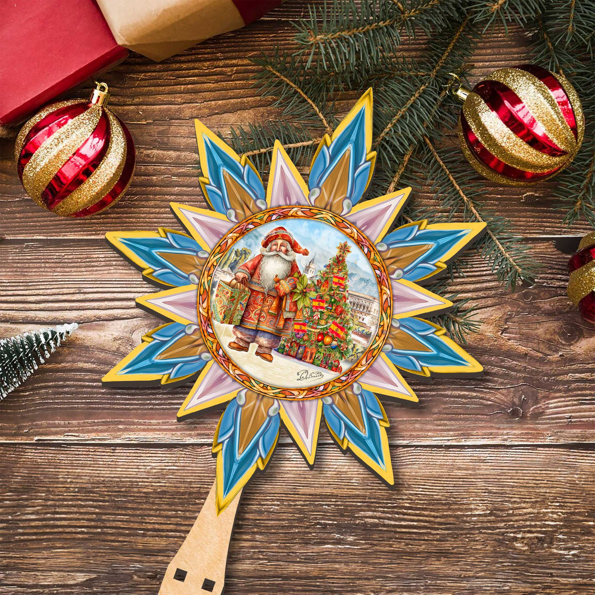 Spanish-inspired Santa Tree Topper Wooden Décor by G. Debrekht  - Santa Snowman Décor - 89524