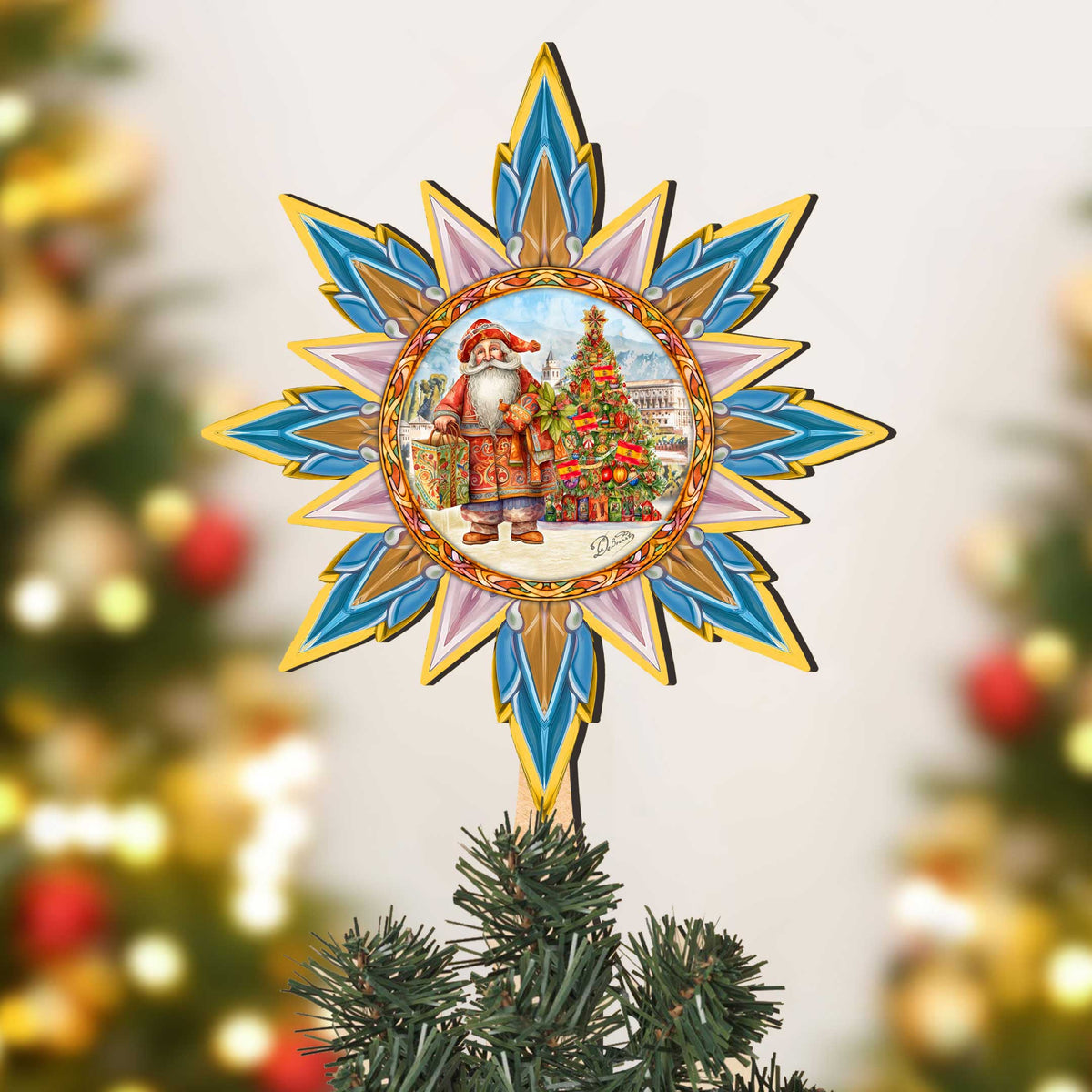 Spanish-inspired Santa Tree Topper Wooden Décor by G. Debrekht  - Santa Snowman Décor - 89524