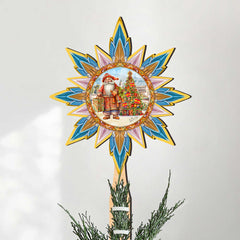 Spanish-inspired Santa Tree Topper Wooden Décor by G. Debrekht  - Santa Snowman Décor - 89524