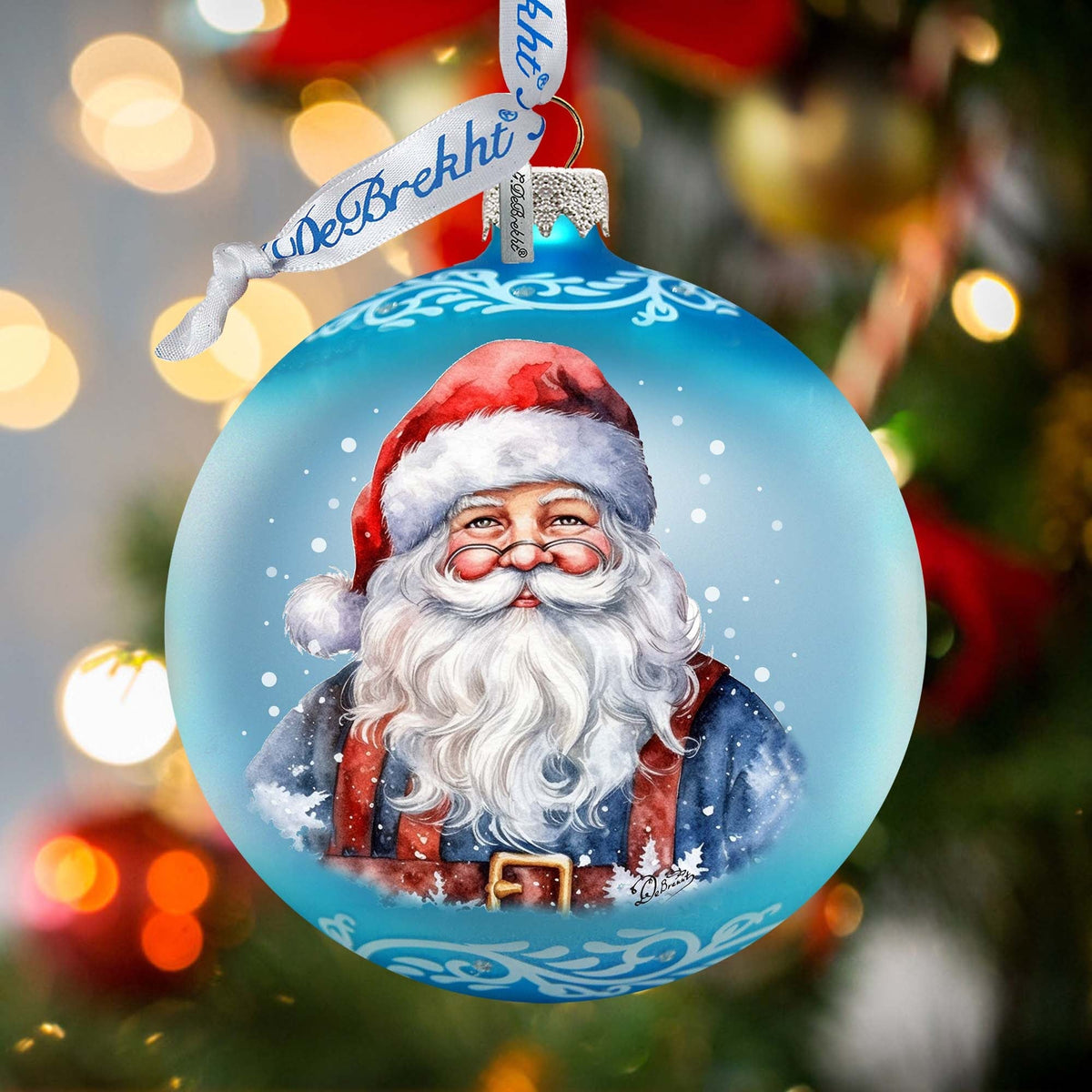 Santa's Magical Presence Ball Glass Ornament by G. Debrekht - Christmas Santa Snowman Decor