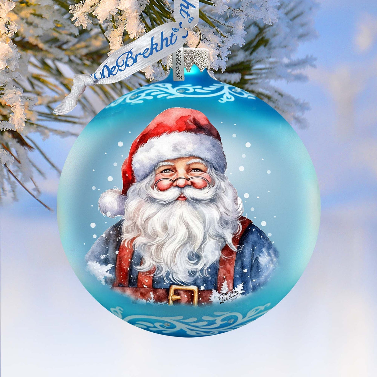 Santa's Magical Presence Ball Glass Ornament by G. Debrekht - Christmas Santa Snowman Decor