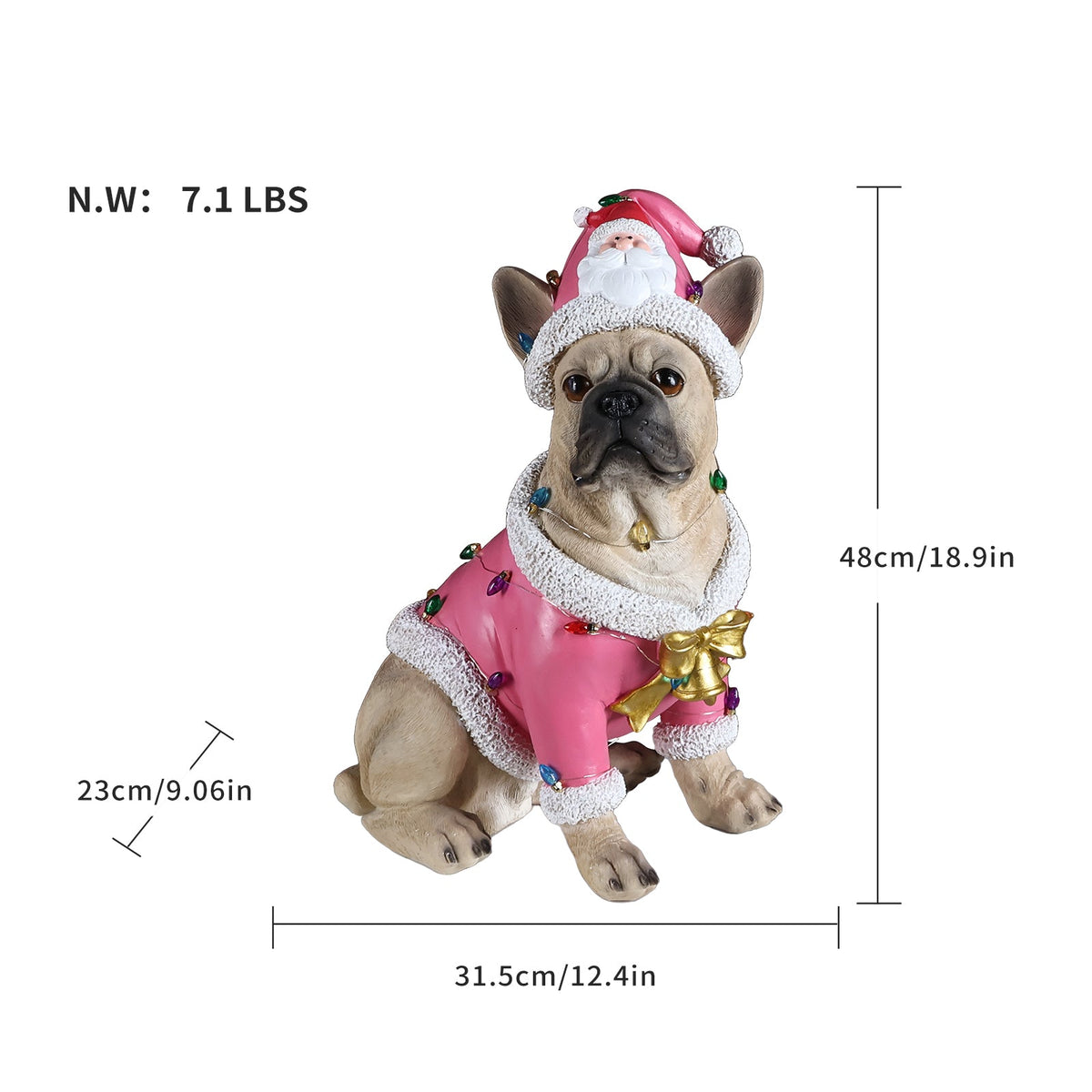 Christmas French Bulldog Statue with Pink Santa Outfit - Multi-Color