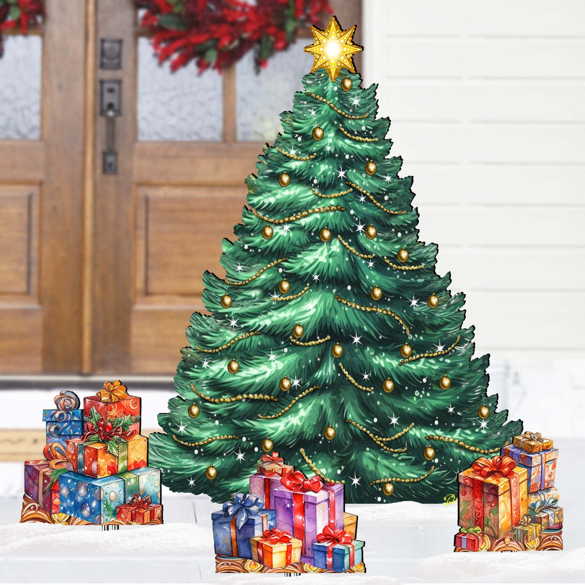 Christmas Tree Set Outdoor Indoor Décor Wooden Christmas Decoration by G. Debrekht Christmas Décor