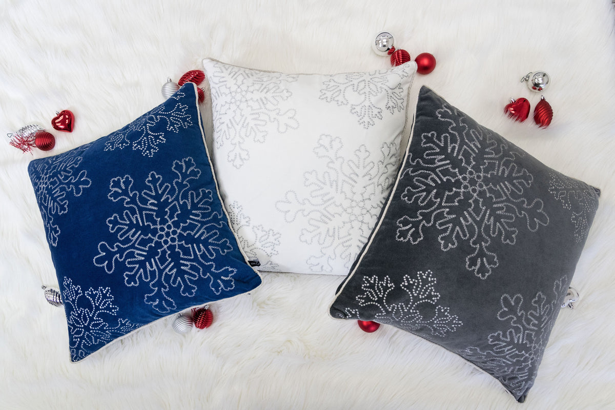 Gray Velvet Holiday Throw Pillow with Insert - Gray
