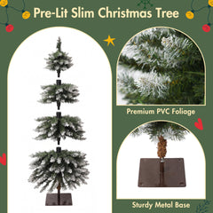Pre-Lit Snow Flocked Pencil Christmas Tree Set - White (3-Pack)