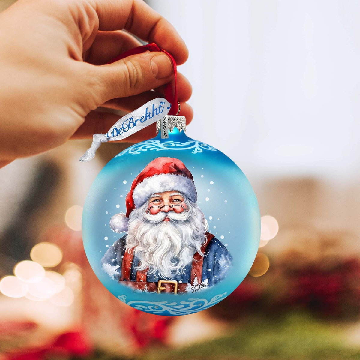 Santa's Magical Presence Ball Glass Ornament by G. Debrekht - Christmas Santa Snowman Decor - 73375