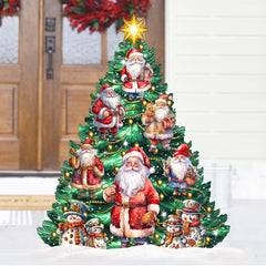 Santa Claus-Themed Christmas Tree Outdoor Indoor Decor Wooden Christmas Decoration by G. Debrekht Christmas Decor - 8191516F