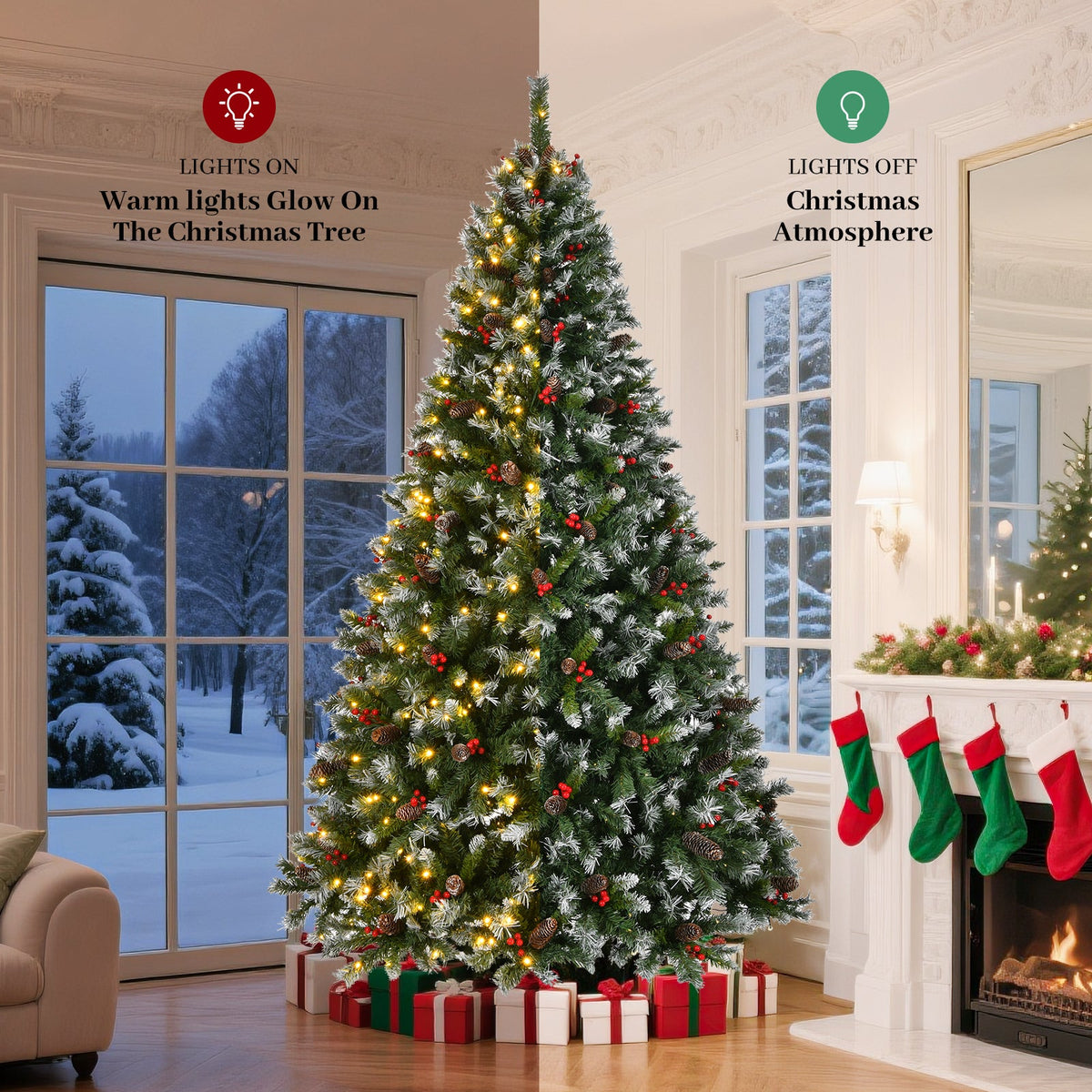 9-Foot Pre-Lit Pre-Decorated Pine Artificial Christmas Tree, 600 Lights, Green