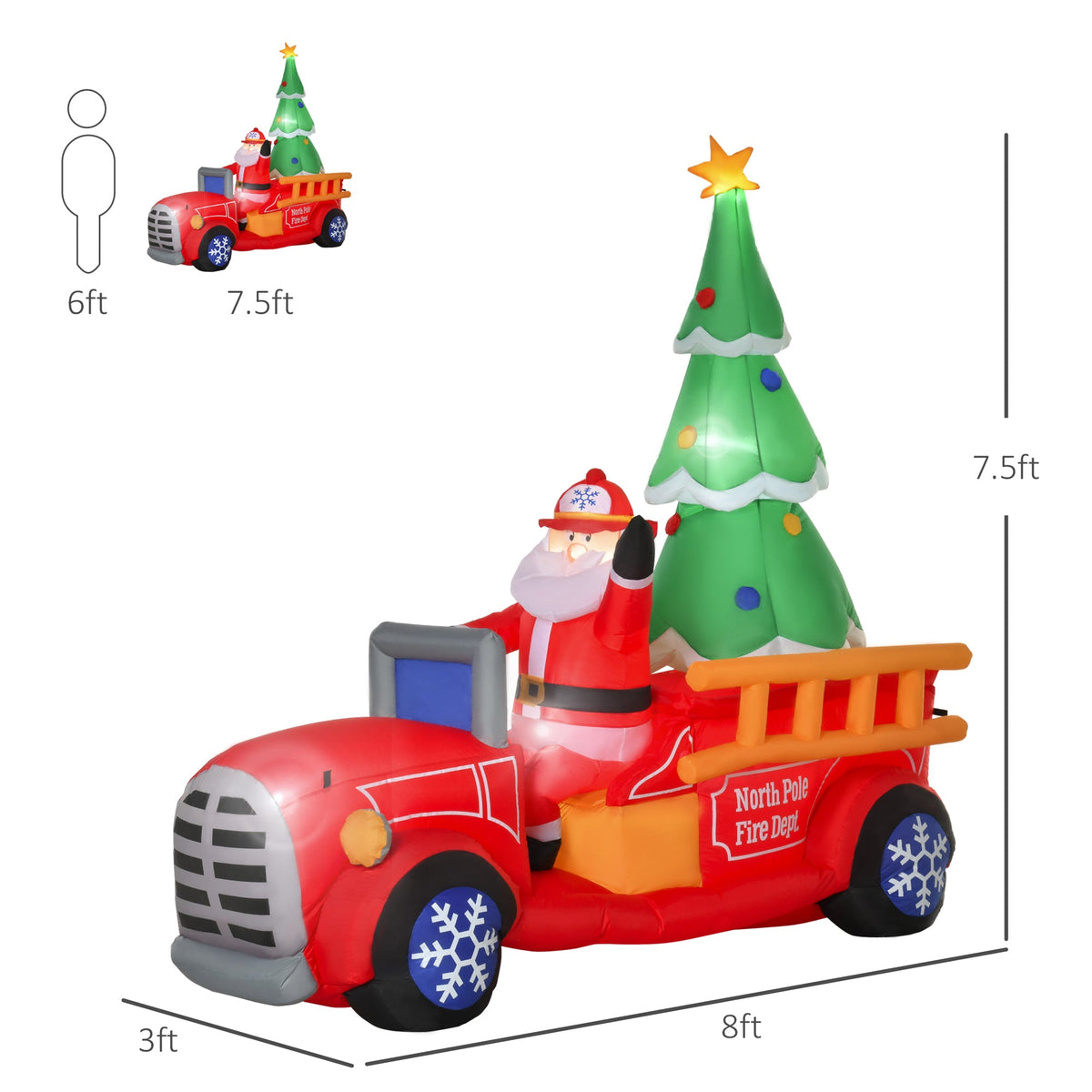 Inflatable Santa Truck with Lit Christmas Tree - Holiday Outdoor Decor