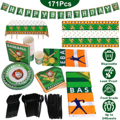 171Pcs Baseball Party Supplies Kit Baseball Birthday Party Disposable Dinnerware Set Baseball Themed Party Tableware Decorations Cups Plates Napkins S