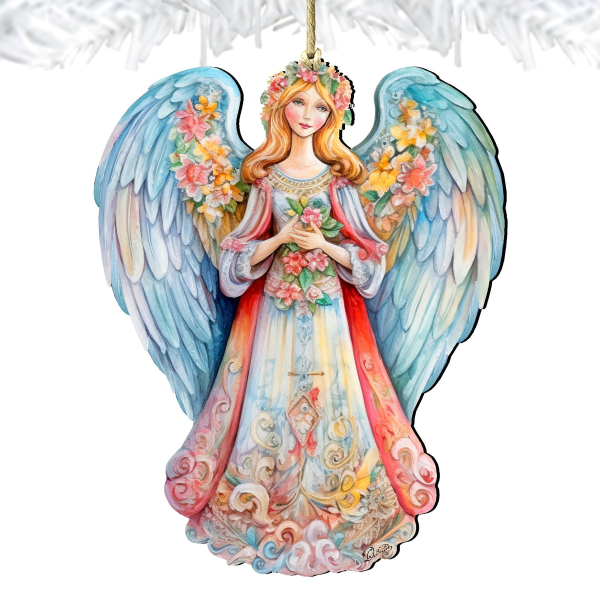 Blue Floral Angel Wooden Ornaments by G. DeBrekht Nativity Holiday Decor - 8611024
