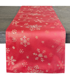 Fennco Styles Holiday Foil Print Snowflake Table Runner 16" W x 54" L - Red Woven Table Cover for Home Décor, Banquet, Family Gathering, Christmas, Special Occasion