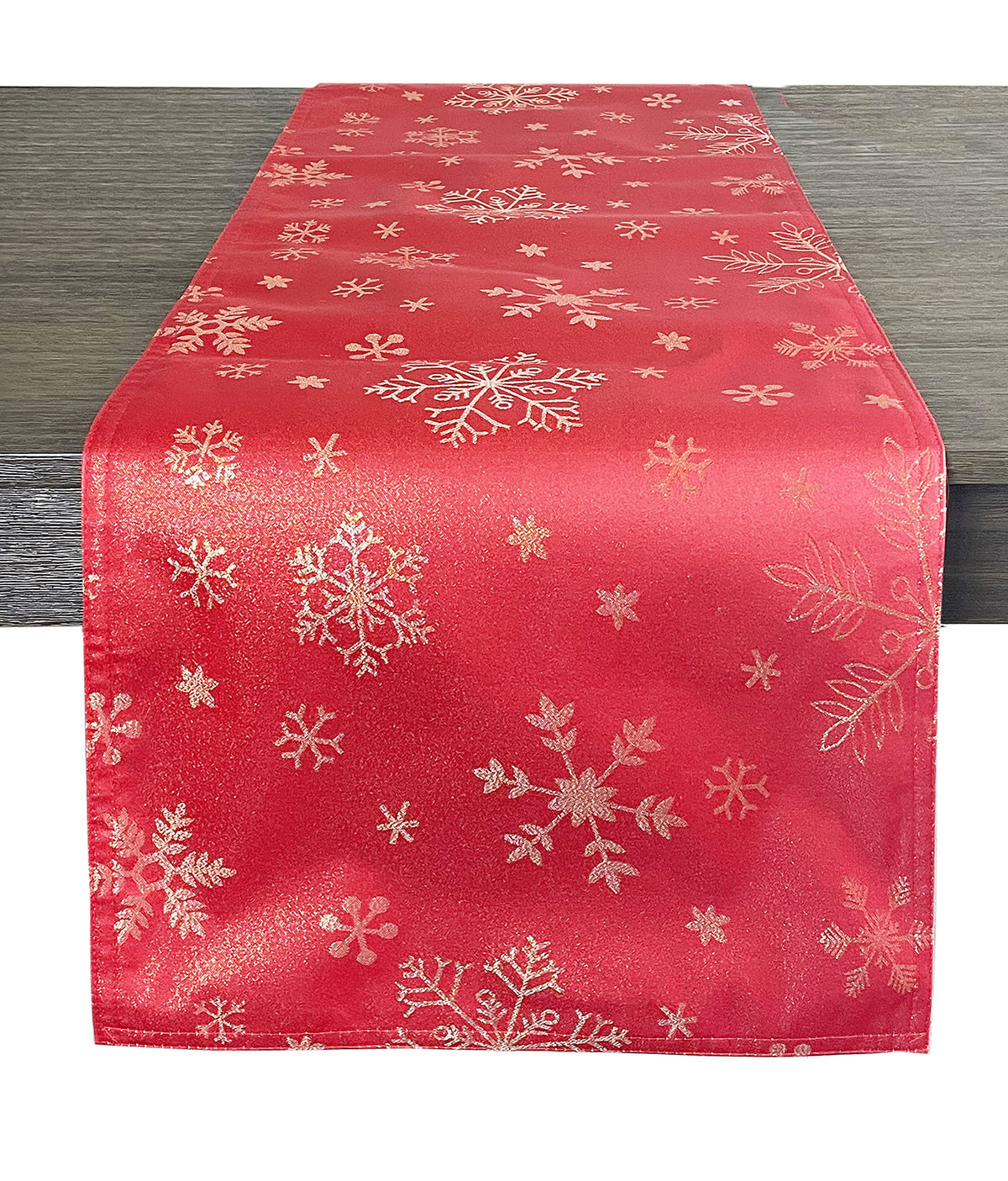 Fennco Styles Holiday Foil Print Snowflake Table Runner 16" W x 54" L - Red Woven Table Cover for Home Décor, Banquet, Family Gathering, Christmas, Special Occasion