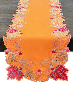 Fennco Styles Embroidered Sequin Autumn Leaves Table Runner 16" W X 33" L - Terracotta Harvest Foliage Table Cover for Thanksgiving, Holiday, Banquets, Special Occasion