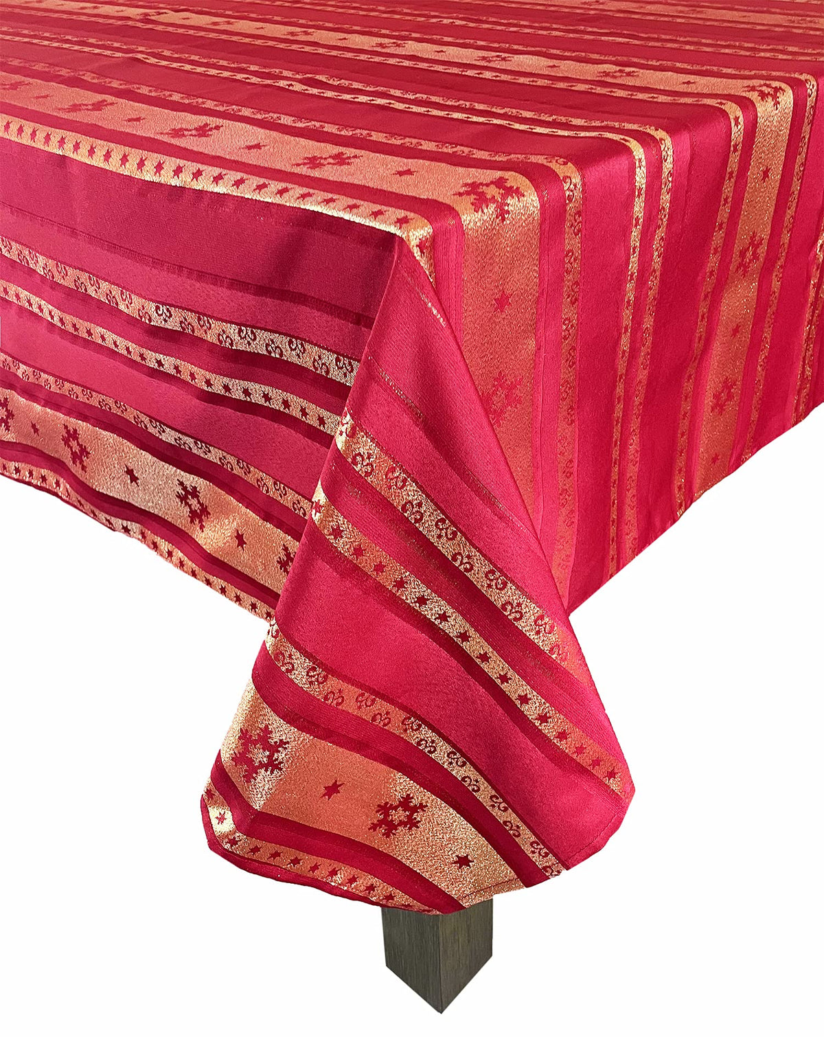 Fennco Styles Holiday Metallic Snowflake Printed Tablecloth 70" W x 70" L - Red Woven Table Cover for Home Décor, Banquet, Family Gathering, Christmas, Special Occasion (20"X20" Napkin, Set of 4)