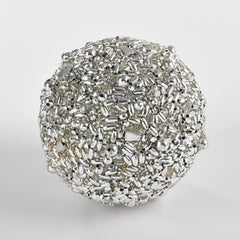 Fennco Styles Christmas Beaded Decorative Spheres 4", Set of 4 - Silver Shimmering Orbs for Home, Winter Holidays, Centerpiece, Weddings and Tabletop Décor