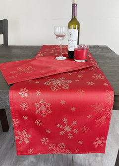 Fennco Styles Holiday Foil Print Snowflake Table Runner 16" W x 54" L - Red Woven Table Cover for Home Décor, Banquet, Family Gathering, Christmas, Special Occasion