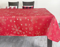 Fennco Styles Holiday Foil Print Snowflake Tablecloth 70" W x 70" L - Red Woven Table Cover for Home Décor, Banquet, Family Gathering, Christmas, Special Occasion (70"X70" Tablecloth)