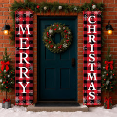 X-Protector Merry Christmas Buffalo Plaid Banner 71x13 Red