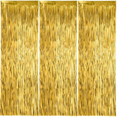 Calmi Halloween Foil Fringe Curtain Backdrop 6.6x3.3ft Orange Purple Black 3Pack