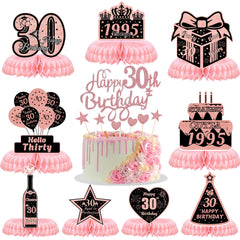 ITHKIRHO 30th Birthday Honeycomb Centerpieces Rose Gold 10 Pcs Decorations